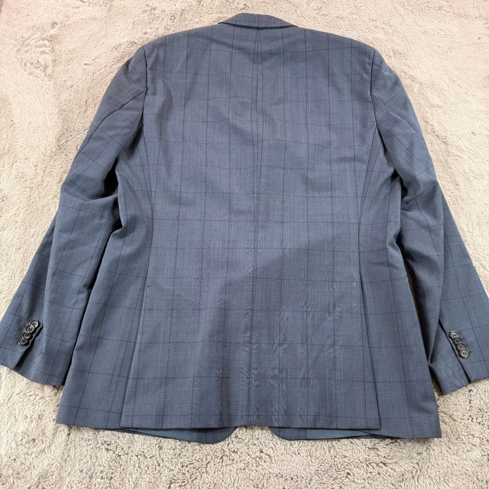 Hugo Boss Blue Plaid Paolini Movio‎ US Blazer Sport Coat Mens 42L Made in USA